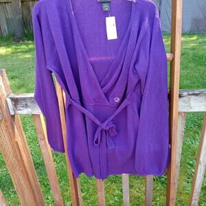 Plus Size 1x 14/16 Lane Bryant V Neck Tie Waist Lightweight Mock Wrap Sweater